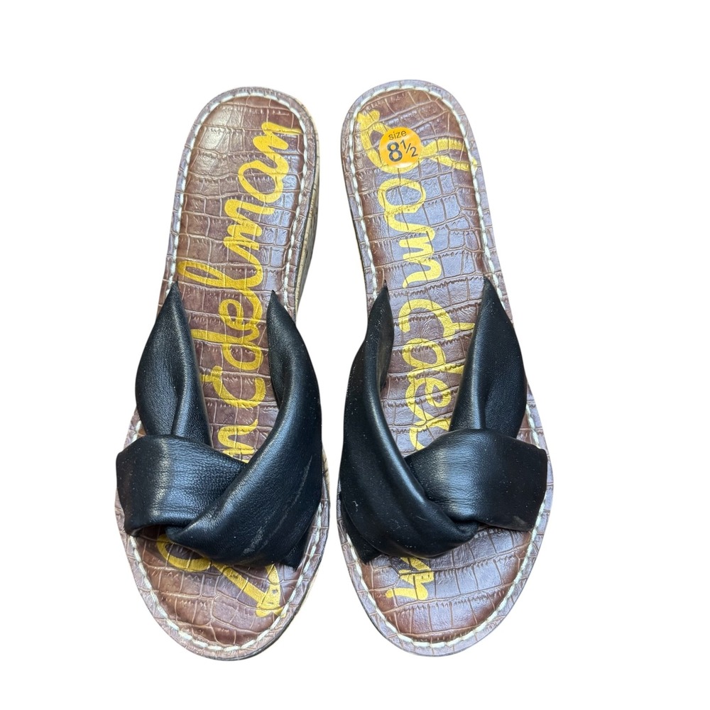 Sam Edelman Womens Ramsey Black Leather Cork Wedge Slide Sandals Size 8.5